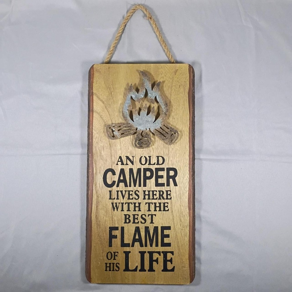 Vintage Rustic Wooden Camping Sign - Campfire Cabin Decor